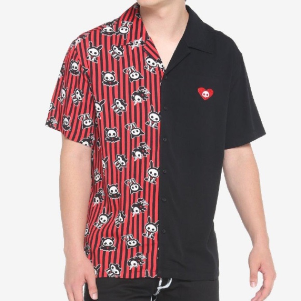 Skelanimal‎ Unisex Stripe Split Woven Button-Up Hot Topic Halloween Spooky